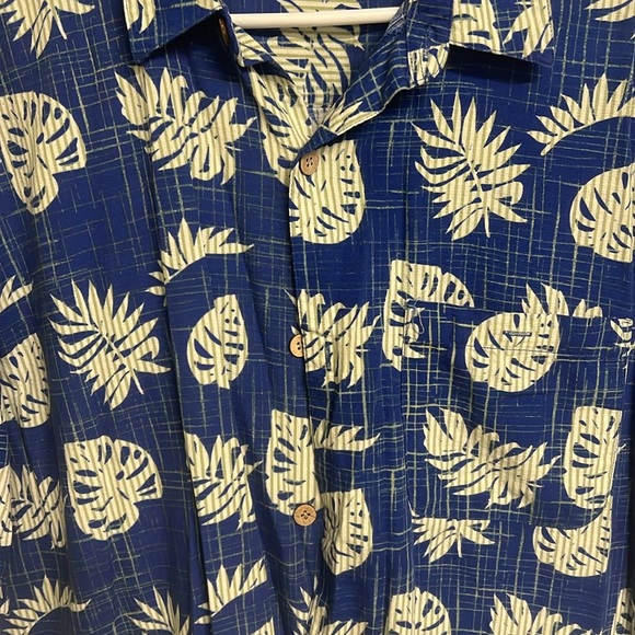 JOE MARLIN PALM FLORAL HAWAIIAN Blue Button Up SHIRT size L dressy casual - Picture 3 of 3